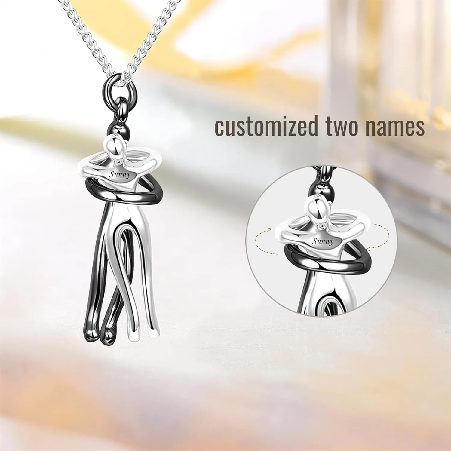 Personalized Hug Necklace for Couples 925 Sterling Silver Engraved Name Necklace for Men Women Lover Necklace Matching Necklace for Her and Him Birthday Valentines Day Gifts for Girlfriend Boyfriend
