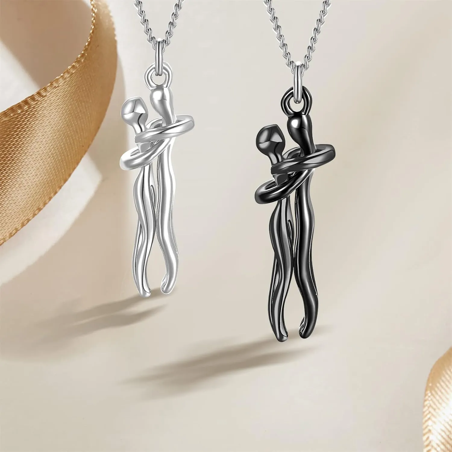 Personalized Hug Necklace for Couples 925 Sterling Silver Engraved Name Necklace for Men Women Lover Necklace Matching Necklace for Her and Him Birthday Valentines Day Gifts for Girlfriend Boyfriend