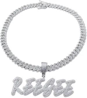 Personalized Iced Out Cursive Letters Nameplate Necklace Hip Hop Cubic Zircon Icy Initials Choker Jewelry Custom Name Pendant with Mini 9mm Cuban Chain for Women