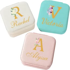 Personalized Jewelry Box for Women, Custom Travel Jewelry Case with Name and Birth Flower, Leather Jewelry Box for Rings, Earrings, Necklaces, Personalized Gifts for Women