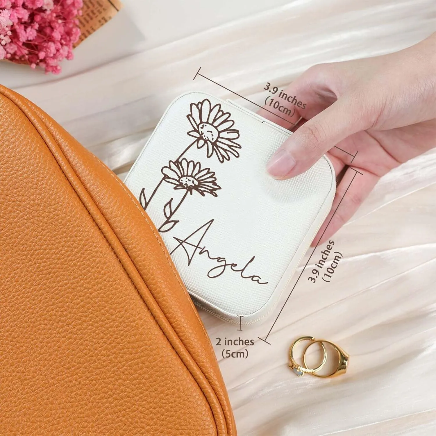 Personalized Jewelry Box for Women, Custom Travel Jewelry Case with Name and Birth Flower, Leather Jewelry Box for Rings, Earrings, Necklaces, Personalized Gifts for Women