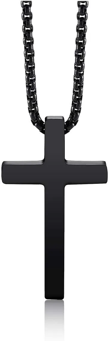 Personalized Master Cross Necklace Stainless Steel Faith Cross Pendant Necklaces for Men Women Custom Jesus Cross Necklace 24 Inches Chain Silver Black