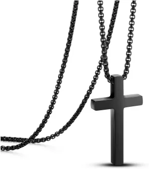 Personalized Master Cross Necklace Stainless Steel Faith Cross Pendant Necklaces for Men Women Custom Jesus Cross Necklace 24 Inches Chain Silver Black