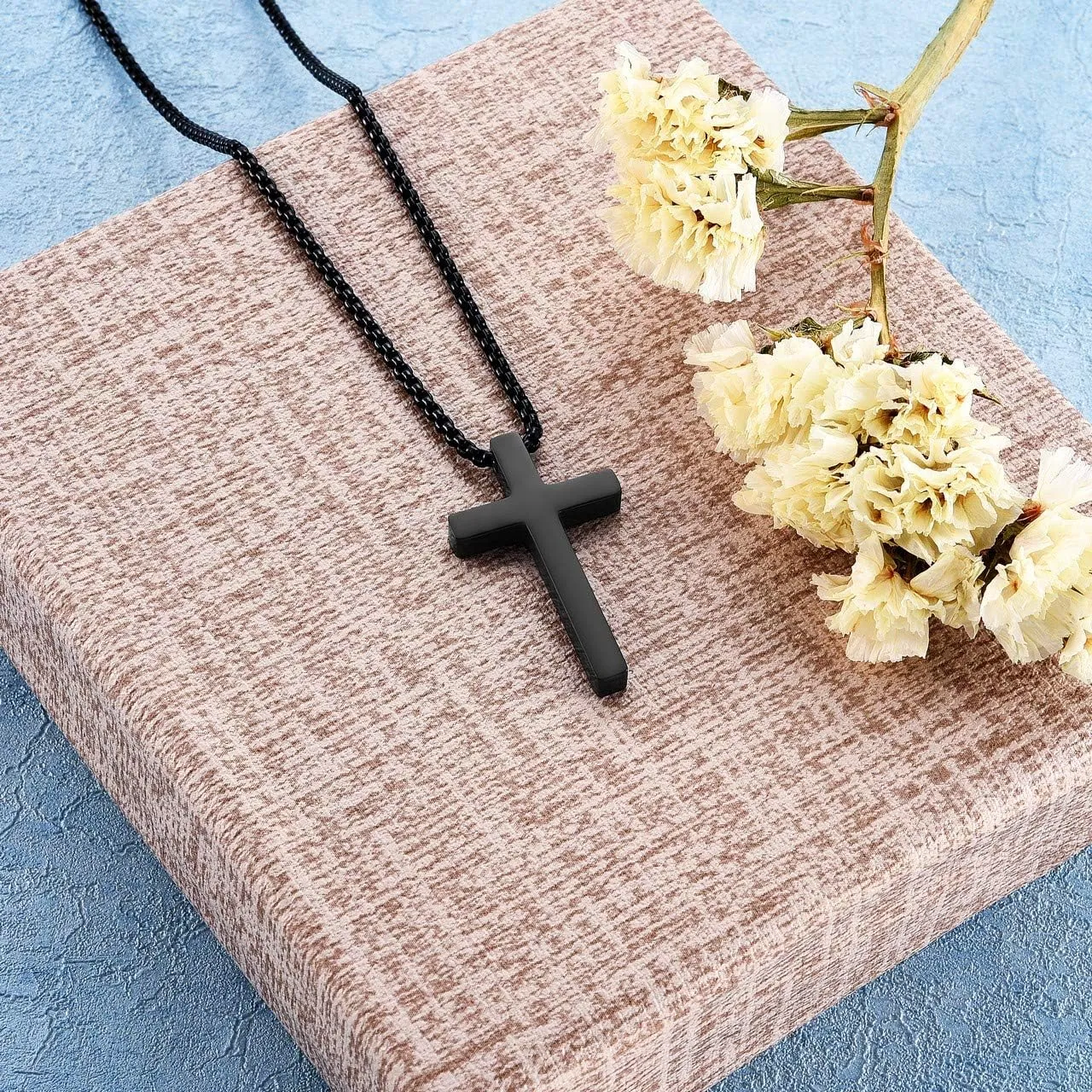 Personalized Master Cross Necklace Stainless Steel Faith Cross Pendant Necklaces for Men Women Custom Jesus Cross Necklace 24 Inches Chain Silver Black
