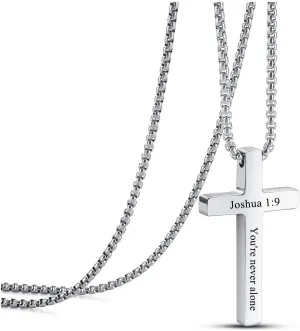 Personalized Master Cross Necklace Stainless Steel Faith Cross Pendant Necklaces for Men Women Custom Jesus Cross Necklace 24 Inches Chain Silver Black