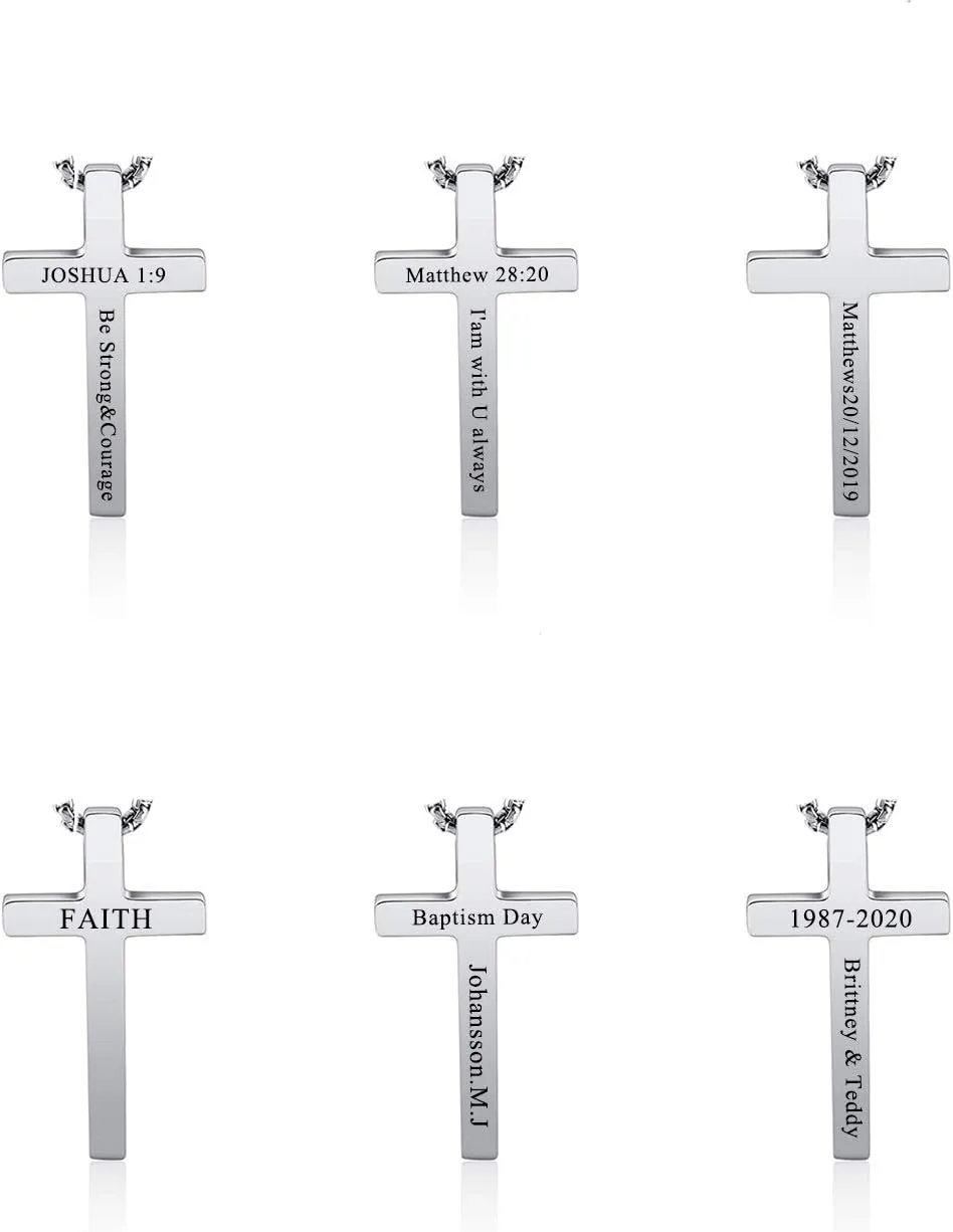 Personalized Master Cross Necklace Stainless Steel Faith Cross Pendant Necklaces for Men Women Custom Jesus Cross Necklace 24 Inches Chain Silver Black