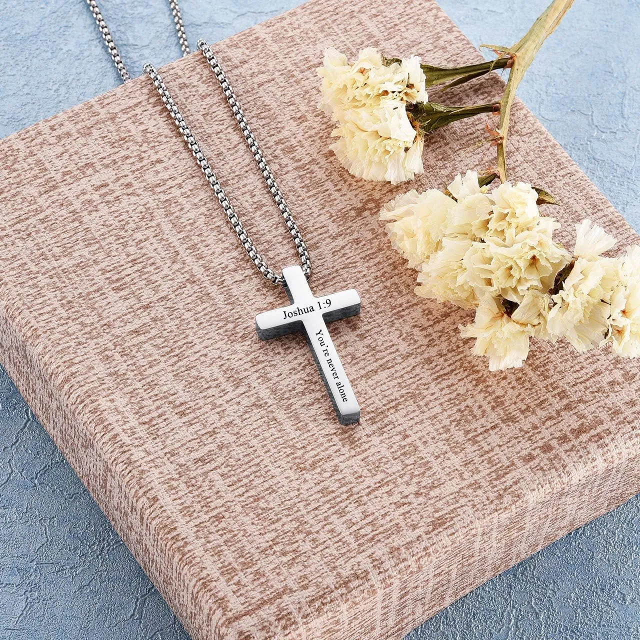 Personalized Master Cross Necklace Stainless Steel Faith Cross Pendant Necklaces for Men Women Custom Jesus Cross Necklace 24 Inches Chain Silver Black