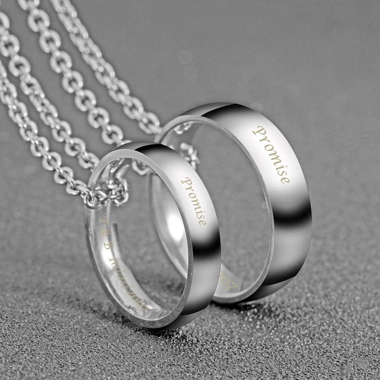 Personalized Master Custom Engraved Name His & Hers Real Love Matching Rings Set Stainless Steel Couples Pendant Necklaces for Engagement Wedding Anniversary Valentine's Day