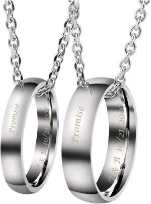 Personalized Master Custom Engraved Name His & Hers Real Love Matching Rings Set Stainless Steel Couples Pendant Necklaces for Engagement Wedding Anniversary Valentine's Day
