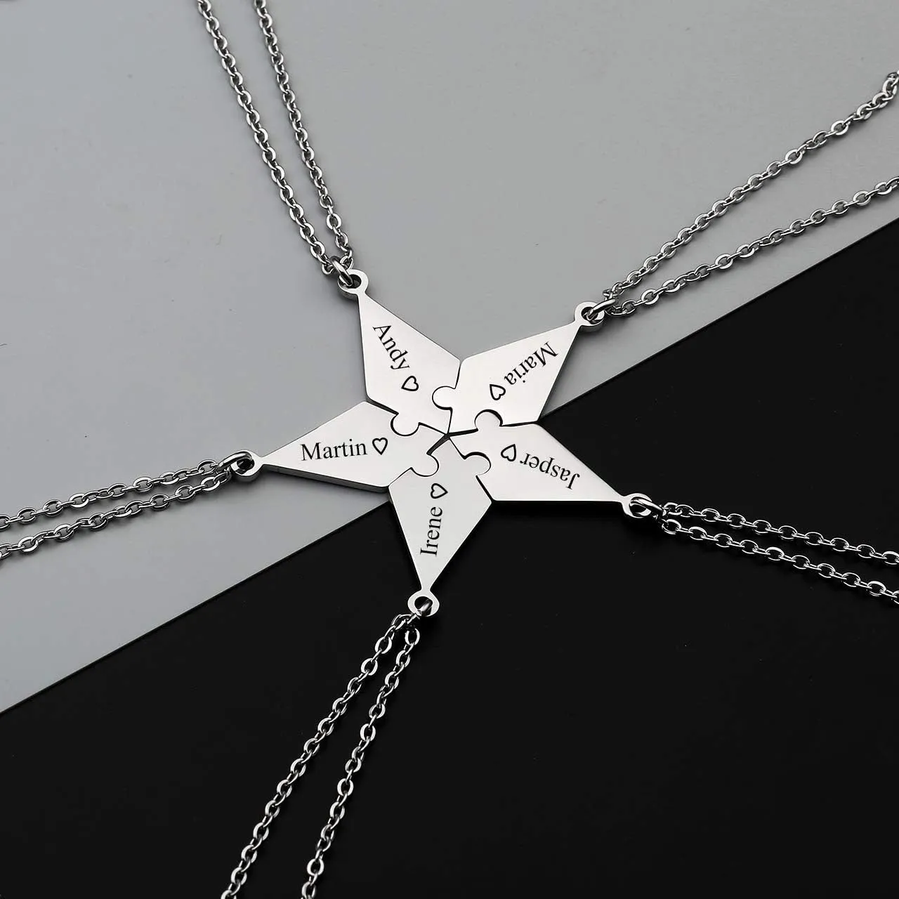 Personalized Master Engraving Custom Stainless Steel 5/6 Pieces Best Friends BFF Family Necklaces Friendship Puzzle Piece Charm Pendant Set