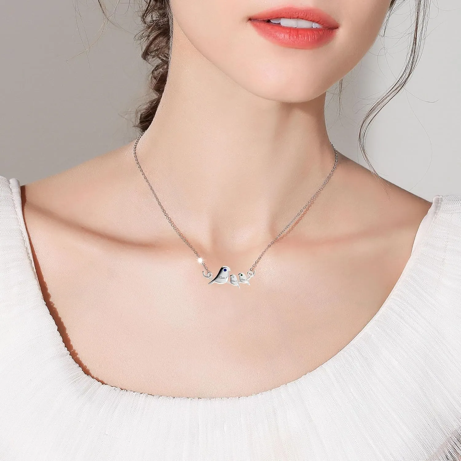 Personalized Mothers Name Necklace with 2-4 Birthstones Mother's Custom Birthstone Birds on Branch Family Necklace Custom Jewelry for Mom Grandma Wife