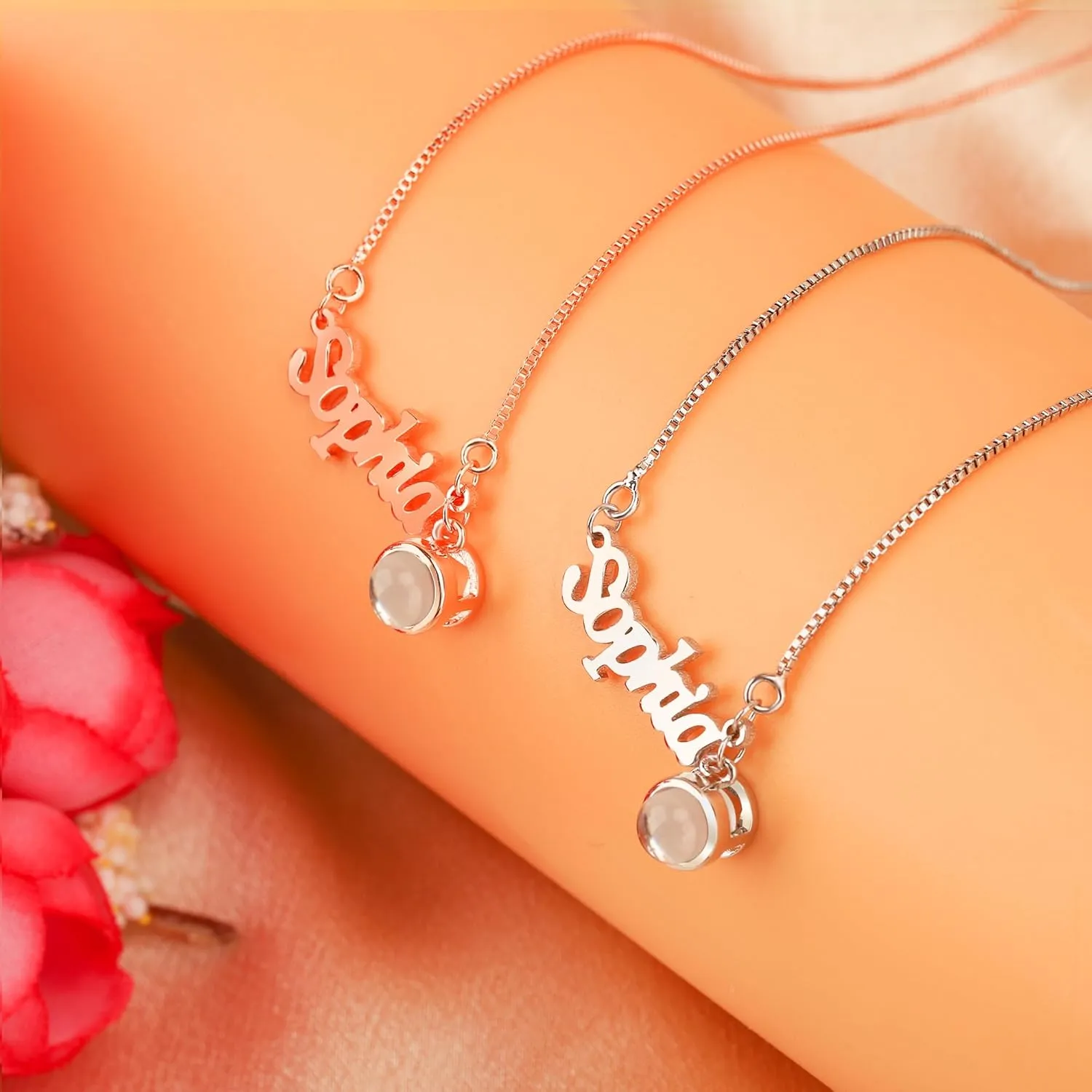 Personalized Name Necklace with Photo Pendant, Custom Nameplate Necklace with Picture inside, Birthday Anniversary for Her, Mothers Day Gift for Mom Grandma