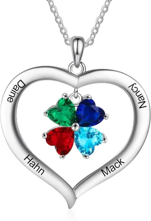 Personalized Names Forever Love Heart Women Necklace with 1-8 Simulated Birthstone Pendant Necklaces for Grandma Family Promise Jewelry Birthday Gift for Her Mom Wife