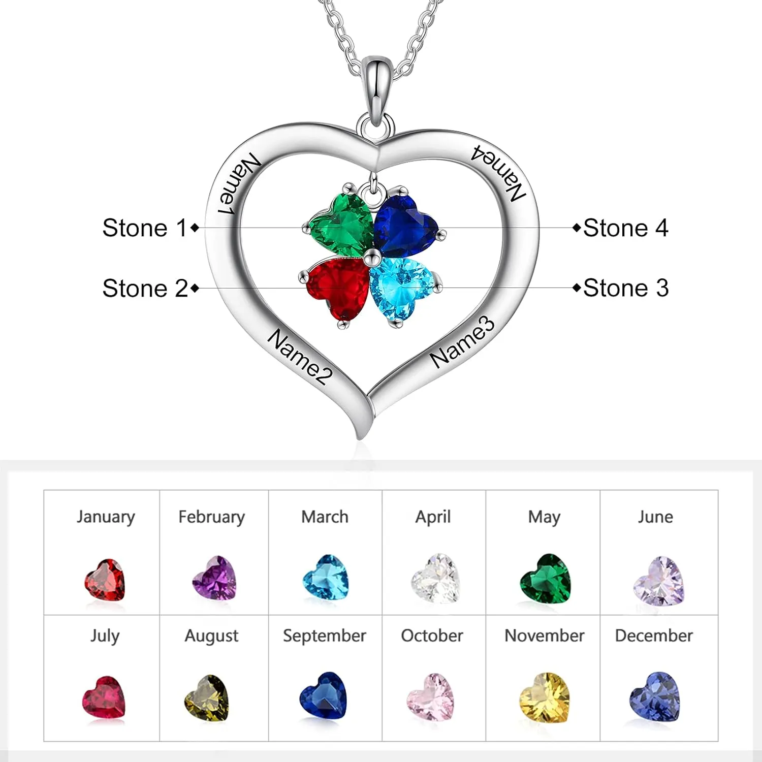 Personalized Names Forever Love Heart Women Necklace with 1-8 Simulated Birthstone Pendant Necklaces for Grandma Family Promise Jewelry Birthday Gift for Her Mom Wife