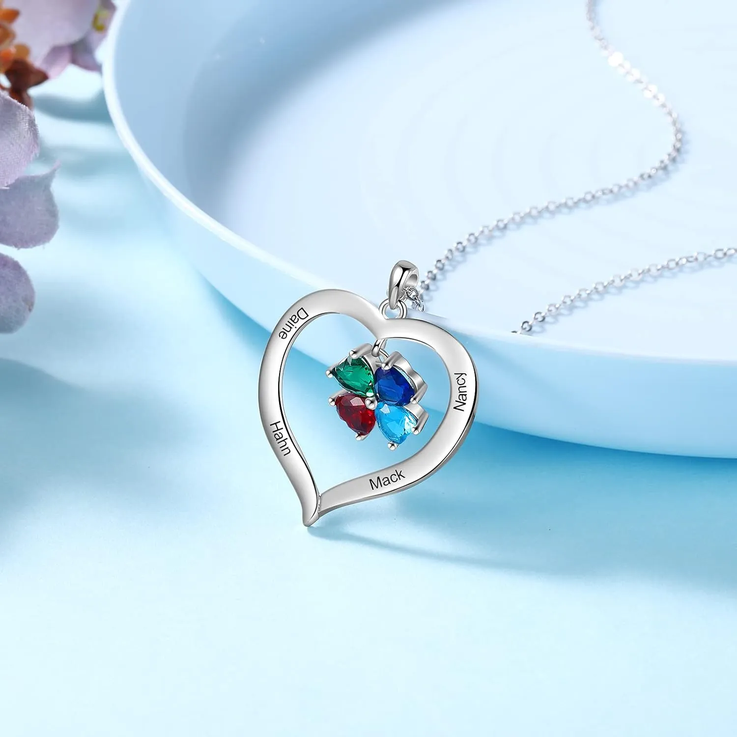 Personalized Names Forever Love Heart Women Necklace with 1-8 Simulated Birthstone Pendant Necklaces for Grandma Family Promise Jewelry Birthday Gift for Her Mom Wife