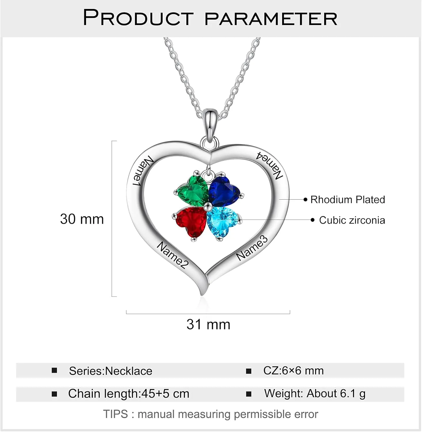 Personalized Names Forever Love Heart Women Necklace with 1-8 Simulated Birthstone Pendant Necklaces for Grandma Family Promise Jewelry Birthday Gift for Her Mom Wife