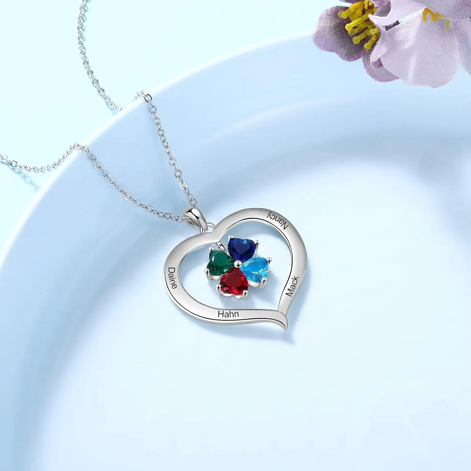 Personalized Names Forever Love Heart Women Necklace with 1-8 Simulated Birthstone Pendant Necklaces for Grandma Family Promise Jewelry Birthday Gift for Her Mom Wife