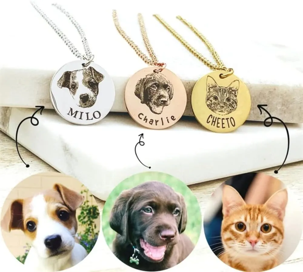 Personalized Pet Photo Disc Necklace For Women Tiny Cat dog Name Pendant Necklaces Custom Animal 316L Stainless Steel Jewelry