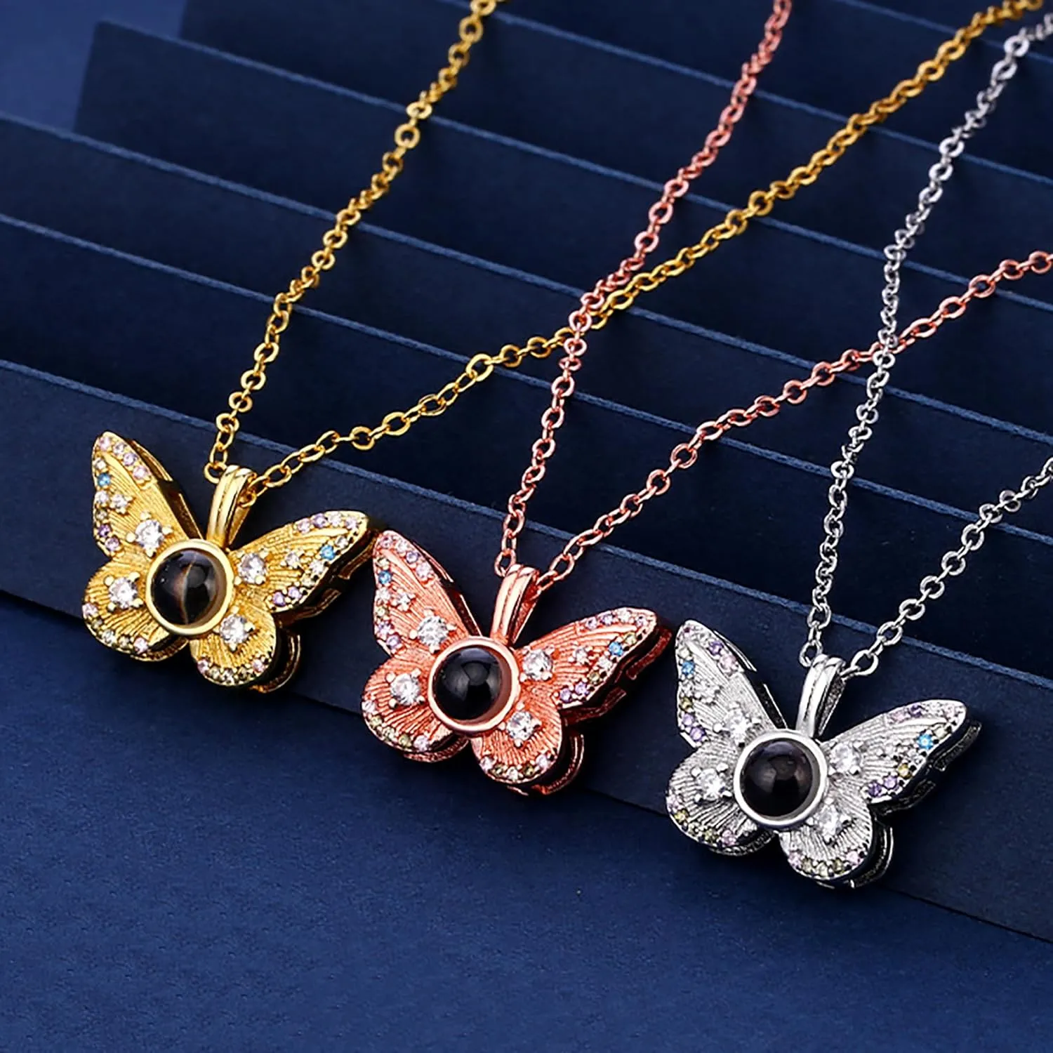 Personalized Photo Necklace Butterfly Necklace with Picture Inside Custom Butterfly Projection Necklace Butterfly Pendant Necklace Jewelry Gift Memorial Necklace for Women Birthday Christmas