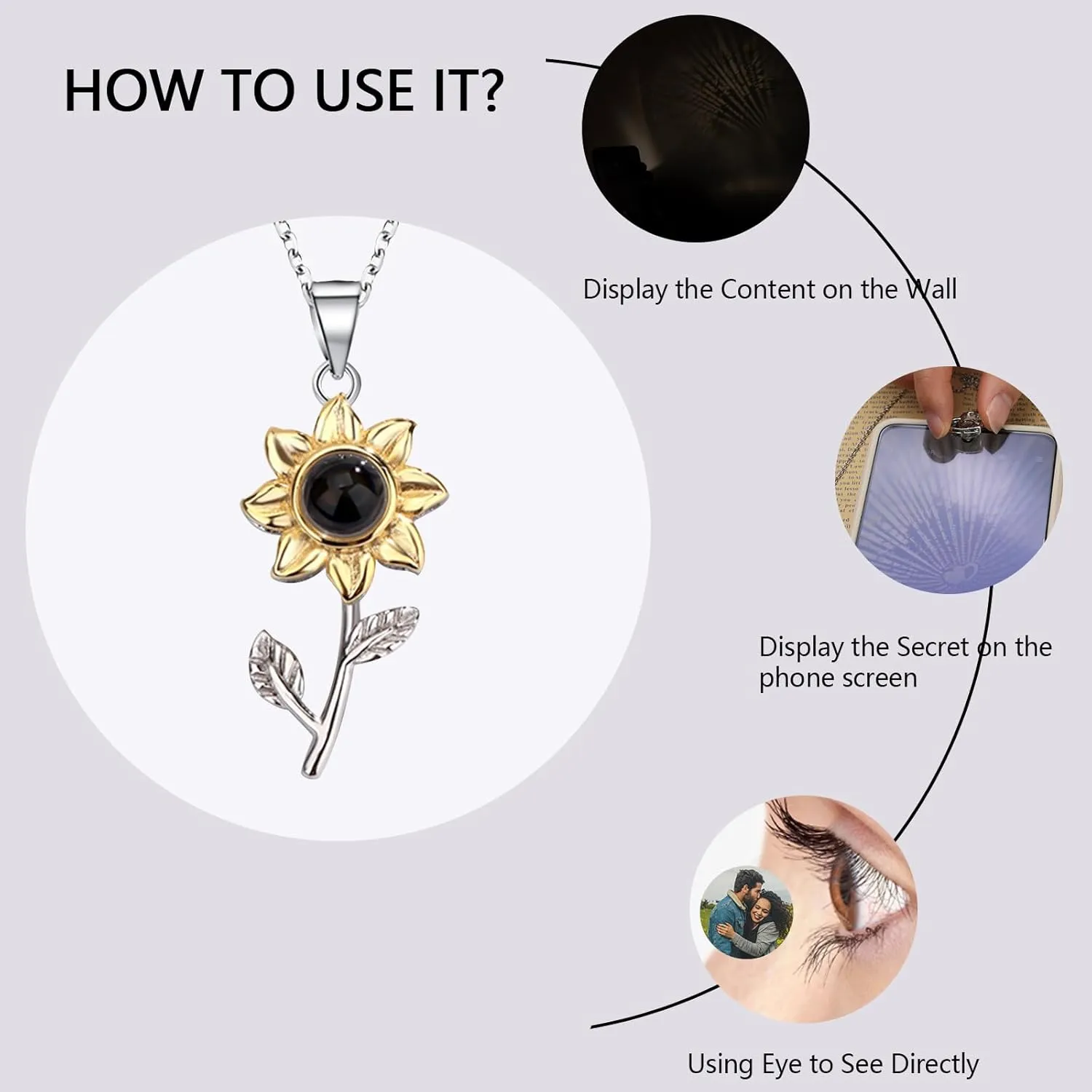 Personalized Picture Projection Necklace Customized Necklace Inside Photo Pendant Necklace Custom Gift for Wife Mom Grandma Girlfriend Daughter Anniversary Birthday Gifts Memorial Love Gifts