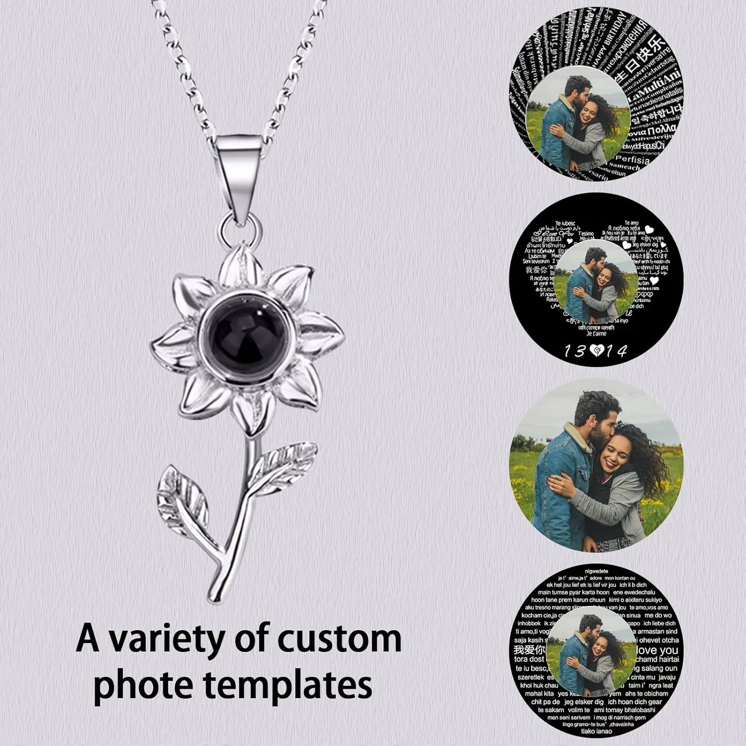 Personalized Picture Projection Necklace Customized Necklace Inside Photo Pendant Necklace Custom Gift for Wife Mom Grandma Girlfriend Daughter Anniversary Birthday Gifts Memorial Love Gifts