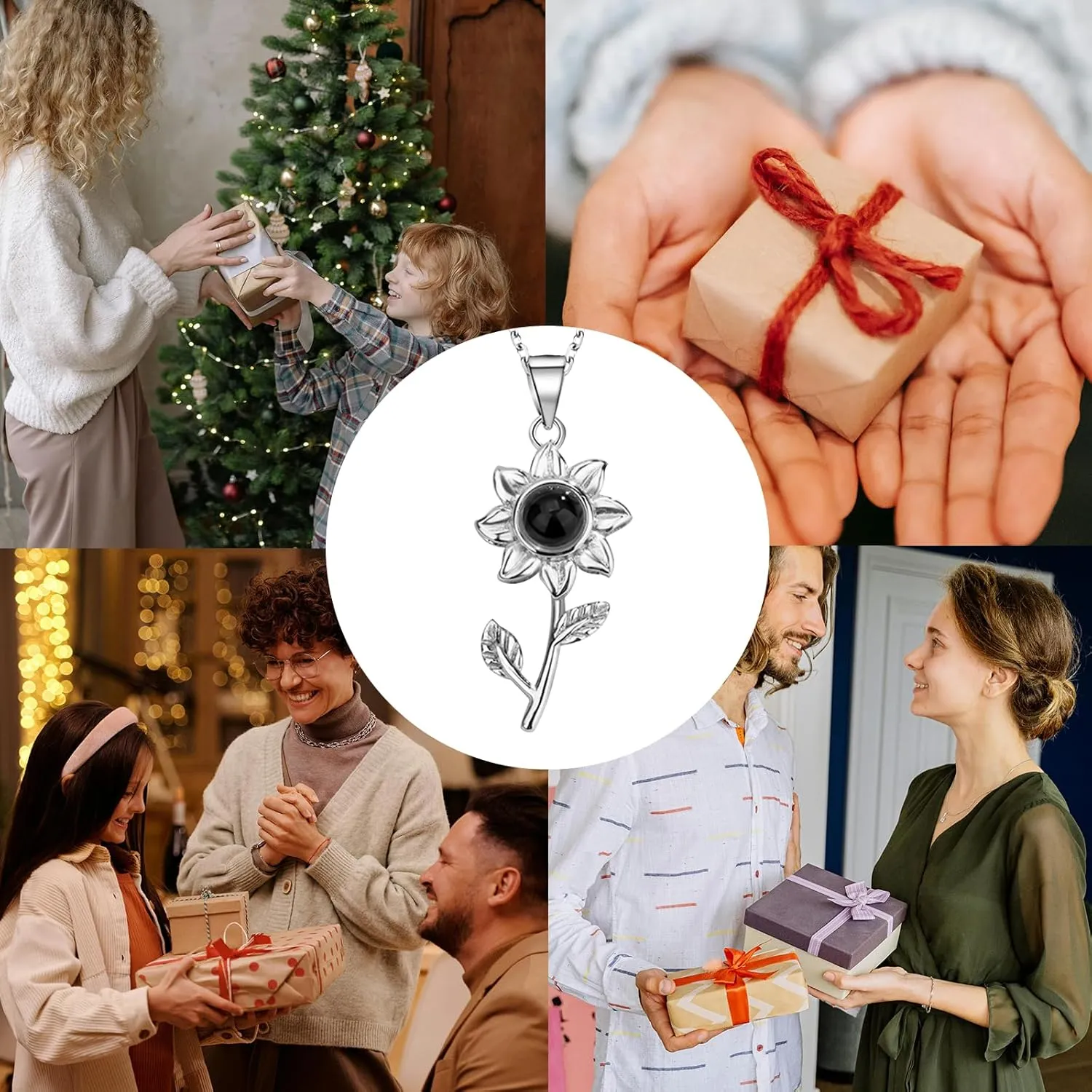 Personalized Picture Projection Necklace Customized Necklace Inside Photo Pendant Necklace Custom Gift for Wife Mom Grandma Girlfriend Daughter Anniversary Birthday Gifts Memorial Love Gifts