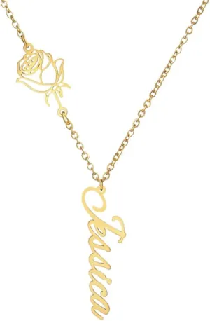 Personalized Rose Flower Sideways Custom Name Necklace Delicate Flower Pendant for Girls Simple Elegant Gold Necklace for Women