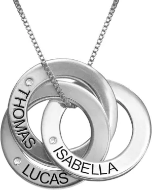 Personalized Russian Ring Pendant Necklace with Diamond/Birthstone Options - Two or Three Rings - by MYKA