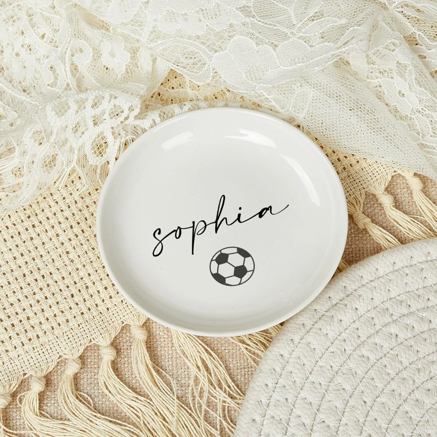 Personalized Soccer Jewelry Dish, Ceramic Trinket Tray, Soccer Gifts for Girls, Birthday Gifts for Daughter, Girls Soccer Gifts, Custom Soccer Ring Dish, Soccer Lover Gift