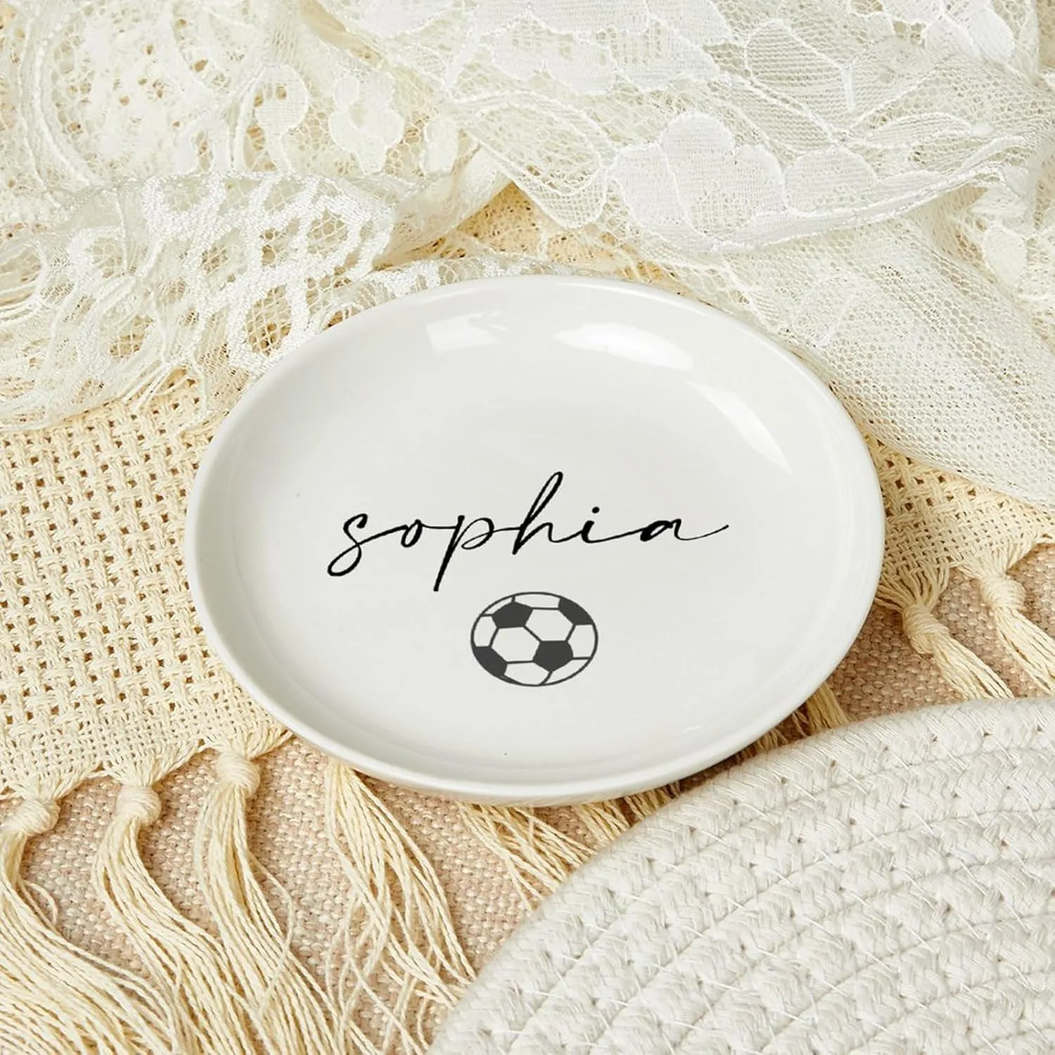 Personalized Soccer Jewelry Dish, Ceramic Trinket Tray, Soccer Gifts for Girls, Birthday Gifts for Daughter, Girls Soccer Gifts, Custom Soccer Ring Dish, Soccer Lover Gift
