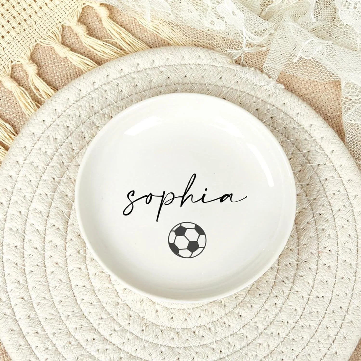 Personalized Soccer Jewelry Dish, Ceramic Trinket Tray, Soccer Gifts for Girls, Birthday Gifts for Daughter, Girls Soccer Gifts, Custom Soccer Ring Dish, Soccer Lover Gift