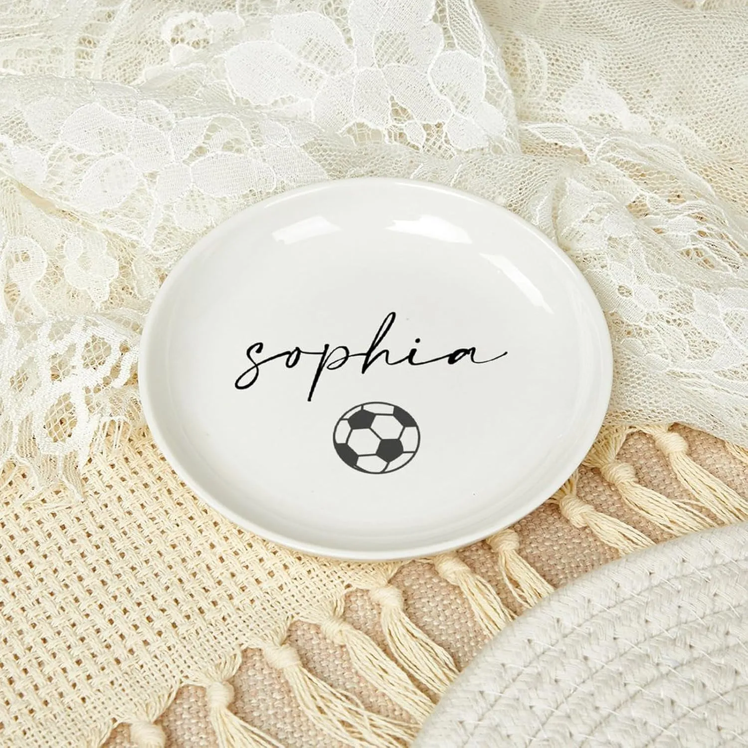 Personalized Soccer Jewelry Dish, Ceramic Trinket Tray, Soccer Gifts for Girls, Birthday Gifts for Daughter, Girls Soccer Gifts, Custom Soccer Ring Dish, Soccer Lover Gift