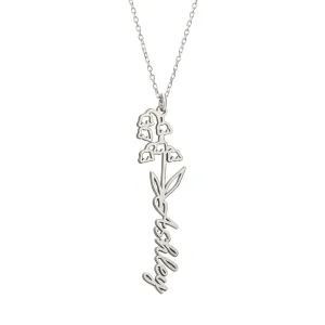 Personalized Sterling Silver Name Necklace, Handcrafted with Your Birth Month Flower, Unique Women's Jewelry, Perfect for Birthday Surprise