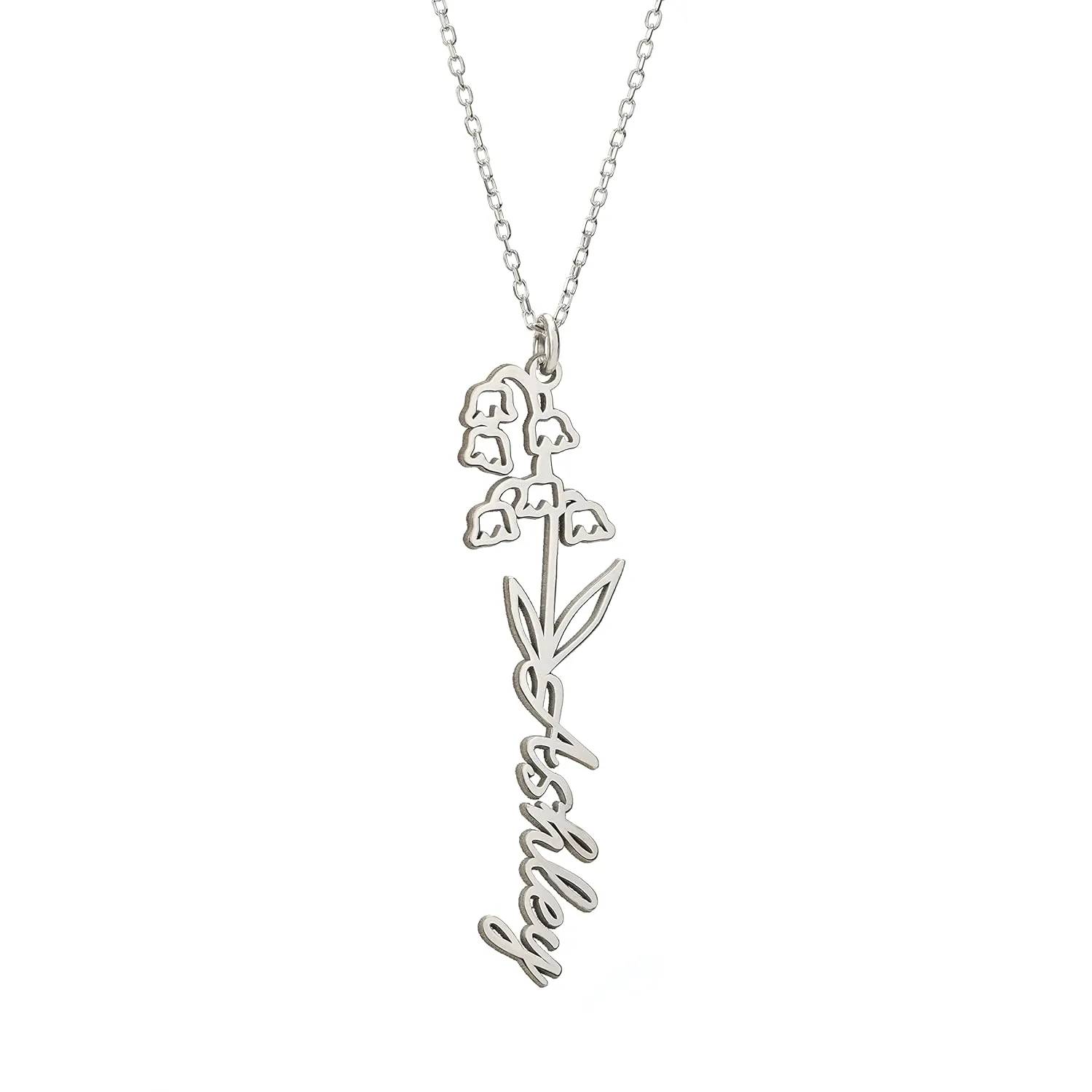 Personalized Sterling Silver Name Necklace, Handcrafted with Your Birth Month Flower, Unique Women's Jewelry, Perfect for Birthday Surprise