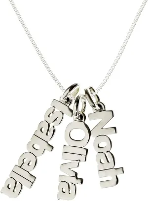 Personalized Triple Sidelong Nameplate Sterling Silver Necklace. Customize three charms. Choice of Sterling Silver Chain. Keep The Key To Your Heart, Close To Your Heart. Gift for Couples.