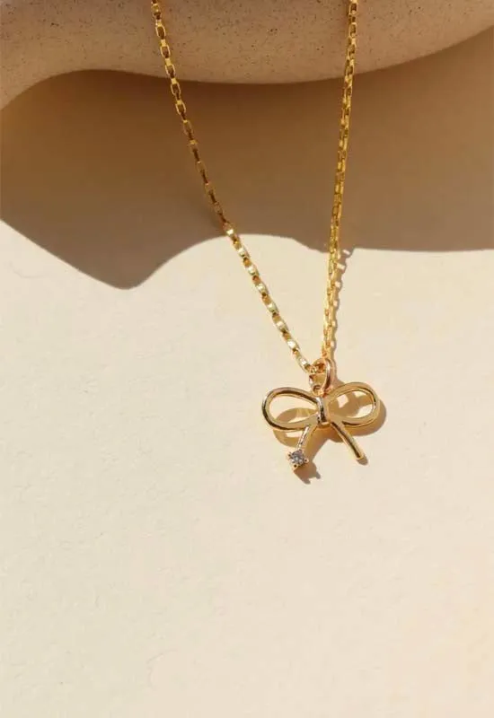 Petite Bow Charm 16" Necklace - Gold Plated