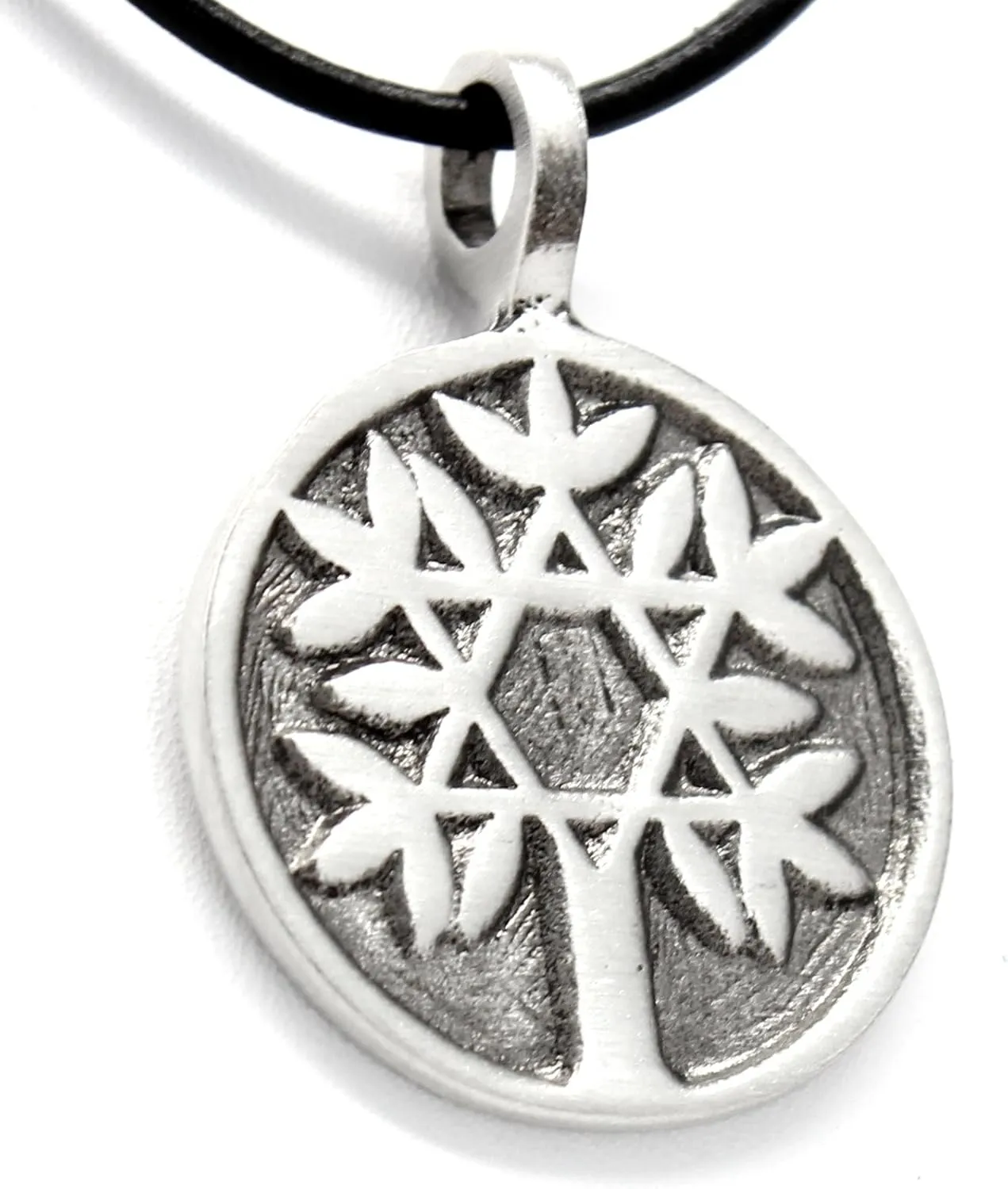 Pewter Tree of Life with Star of David Pendant on Leather Necklace