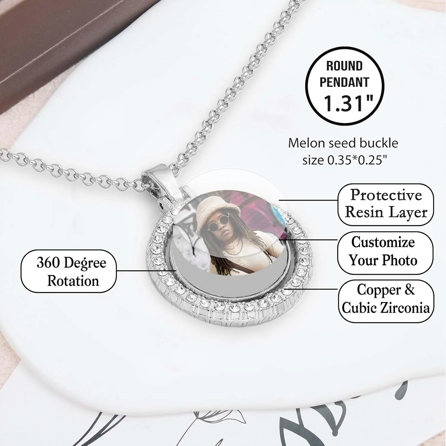 Picture Necklace Personalized Photo, Circle Chain with Wings, Picture Pendant Personalized Custom Memory, Necklaces Angel Wings Round Chain Gifts, Hip Hop