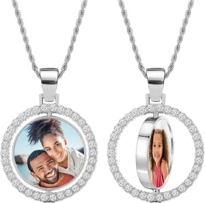 Picture Necklace Personalized Photo, Circle Chain with Wings, Picture Pendant Personalized Custom Memory, Necklaces Angel Wings Round Chain Gifts, Hip Hop