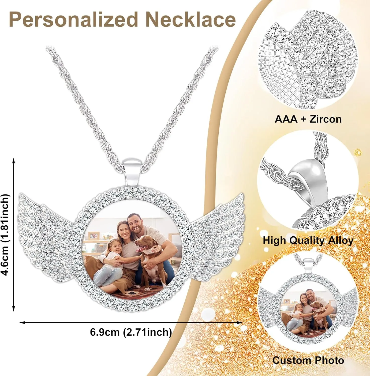 Picture Necklace Personalized Photo for Men Women Customized Hip Hop Jewelry Angel Wing Necklace Pendant Custom Memory Necklaces Chain Gifts