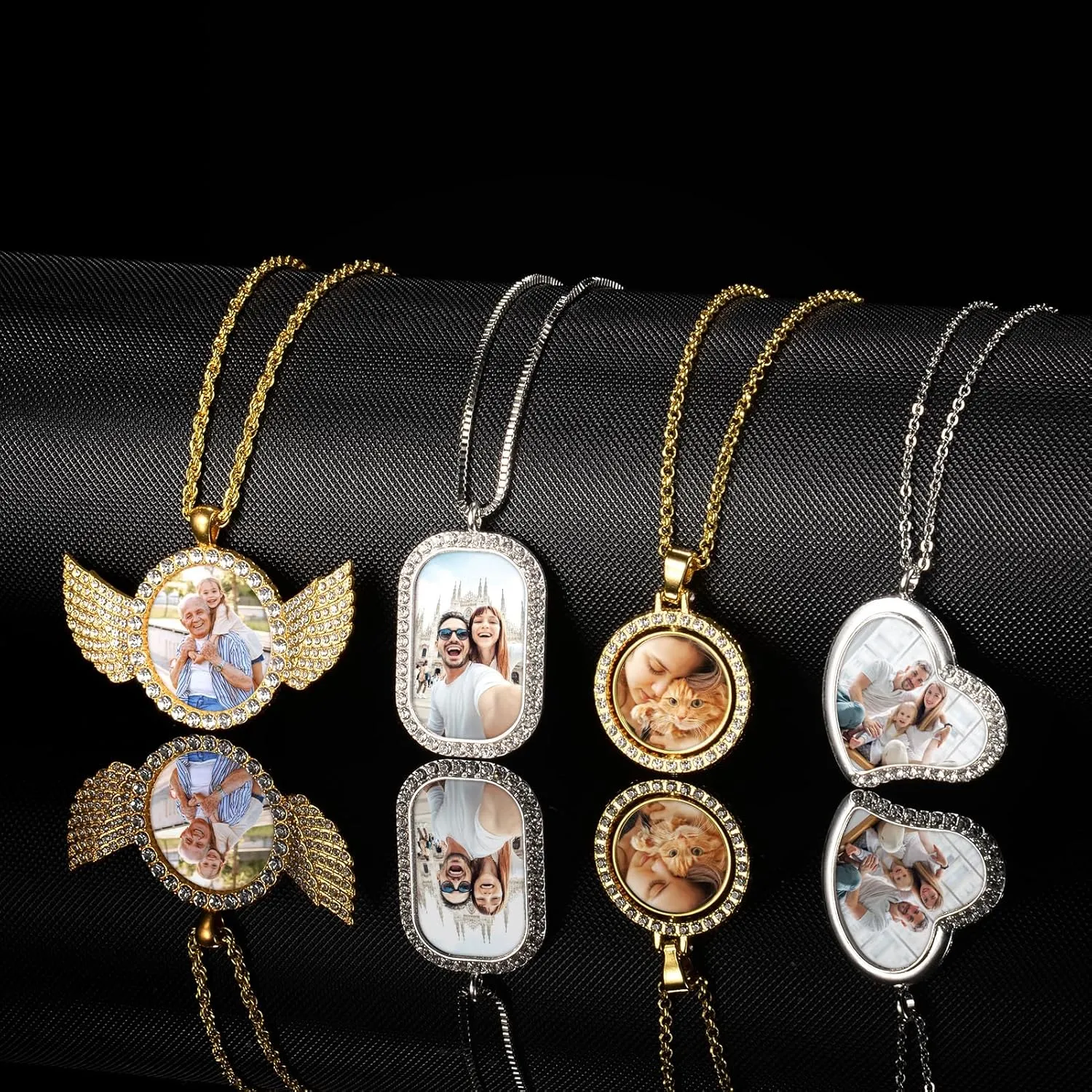 Picture Necklace Personalized Photo for Men Women Customized Hip Hop Jewelry Angel Wing Necklace Pendant Custom Memory Necklaces Chain Gifts