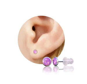 Pink Opal Earrings 925 Sterling Silver  22 Gauge Stud Earrings for Women  Gemstone Piercing Jewelry  Silver Ear Studs with Silicone Backs  Minimalist Opal Earrings Set