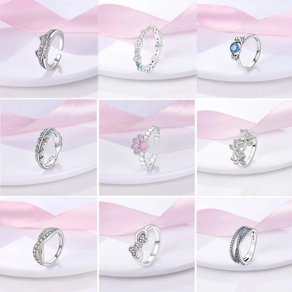Pink Pav Zirconium Rings Real 925 Silver Eternity Heart Ring for Women Original Luxury Fine Jewelry Gift Wedding