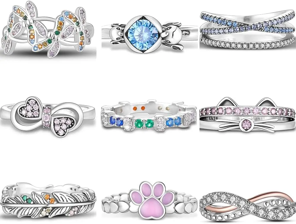 Pink Pav Zirconium Rings Real 925 Silver Eternity Heart Ring for Women Original Luxury Fine Jewelry Gift Wedding
