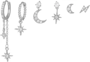 PINKPIN 6pcs 18K Gold Dangle Hoop Earrings Set for Women Hypoallergenic Earrings Stud Dainty Cartilage Earring Pack for Multiple Piercing Small Earrings Gift Silver