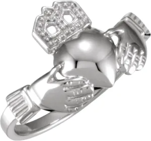 Platinum 12x14mm Claddagh Band Ring Fine Jewelry For Women Gifts For Her, Size 7