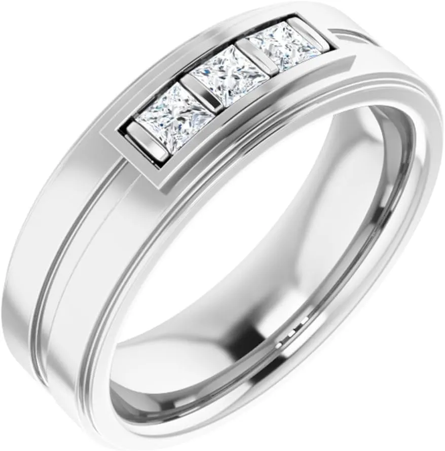 Platinum 2.75mm Square Shape Diamond Band Ring Fine Jewelry For Women Gifts For Her (3/8 cttw), Size 7