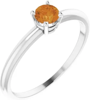 Platinum 4mm Round Shape Citrine BirthStone Solitaire Fashion Ring Fine Jewelry For Women Gifts For Her, Size 7
