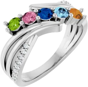 Platinum 5 Five-Stone Family Freeform Bypass Fashion Ring Fine Jewelry For Women Gifts For Her (Mounting Only, Not All Stones Included), Size 7