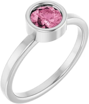 Platinum 5.5mm Round Shape Pink Tourmaline Solitaire Fashion Ring Fine Jewelry For Women Gifts For Her, Size 7